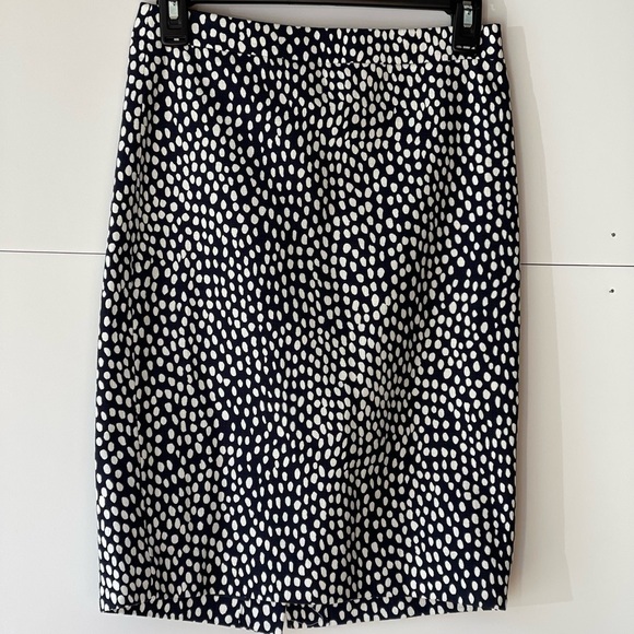 J Crew Women's Navy White Dot High Waisted Straight Pencil Cotton Midi Skirt, 00 - Picture 3 of 12